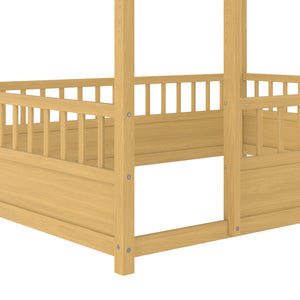 Full Size Wooden Bed with House Roof Frame