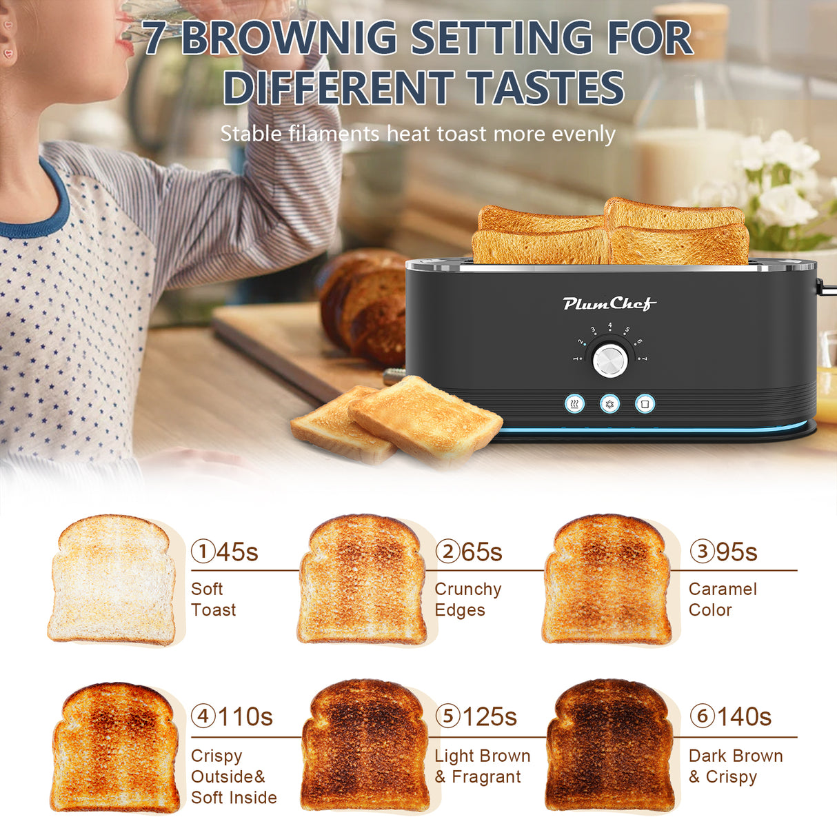 4-Slice Stainless Steel Toaster with 7 Browning Settings