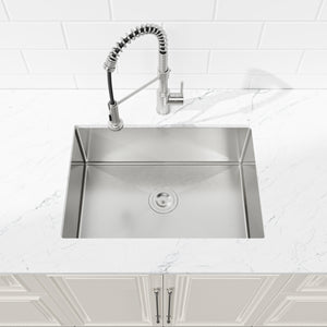 Stainless Steel Kitchen Sink, 27″x19″ Single Bowl, Undermount Handmade Sink in Brushed Nickel