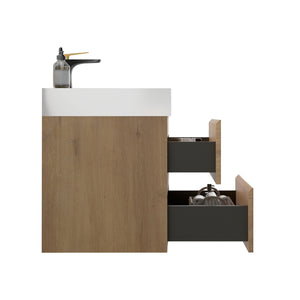 Alice 30" Wall-Mounted Bathroom Vanity, Natural Wood with Soft-Close Drawers