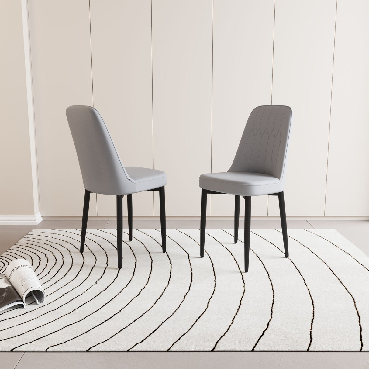 Modern Dining Chair With Cushions And Metal Legs