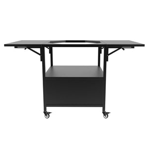 Outdoor Grill Table For Big Egg Style Bbq Metal Grill Cart With 2 Folding Panels Metal - Black