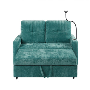 Modern Loveseat Pull Out Sofa Bed With Adjustable Backrest, Two Cup Holders, A Phone Holder, Three Charging Ports And Side Storage Pockets For Living Room