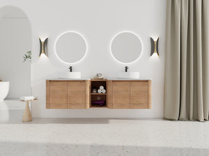 72" Wall-Mounted Bathroom Vanity With Ceramic Art Sink