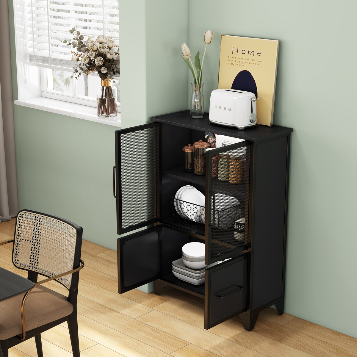 Storage Cabinet With 4 Iron Doors