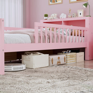 Bed With Headboard Storage Rack, 2 Under Bed Drawers, 3 Side Guardrails For Safety