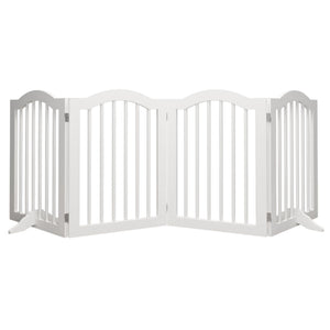 4 Panel Freestanding Pet Gate With Foldable Design And Support Feet - White