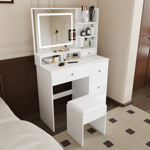 Fashion Vanity Desk with Mirror & 3-Color Dimmable LED Lights