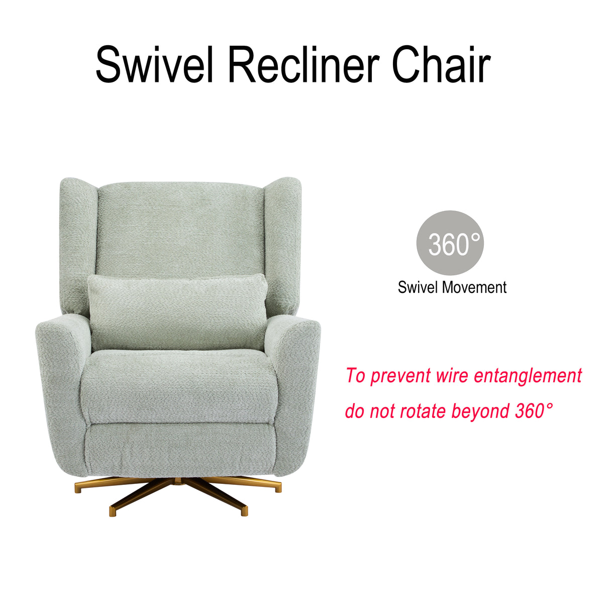 Power Recliner Chair Swivel with Boucle Upholstery and 360° Swivel