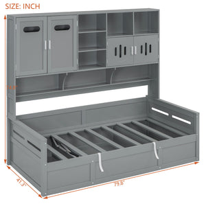 Daybed With All-In-One Cabinet And Shelf