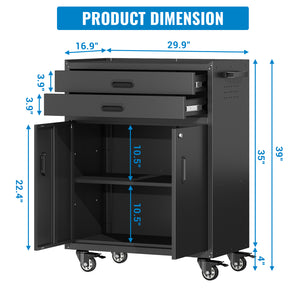 Metal Tool Garage Storage Cabinet with 2 Drawers and 2 Doors, with Wheels and Lock