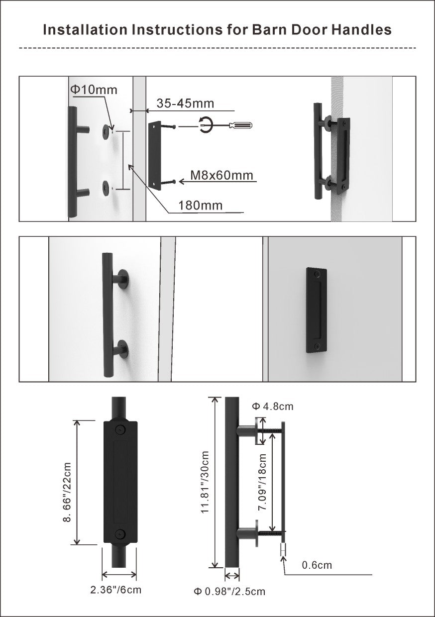 8 FT Double Sliding Barn Door Track and Handle Hardware Kit