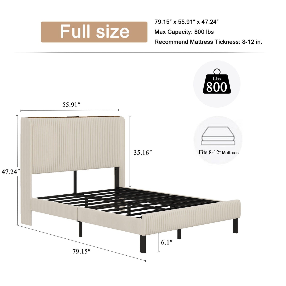 Platform Bed With Metal Frame And Charging Station