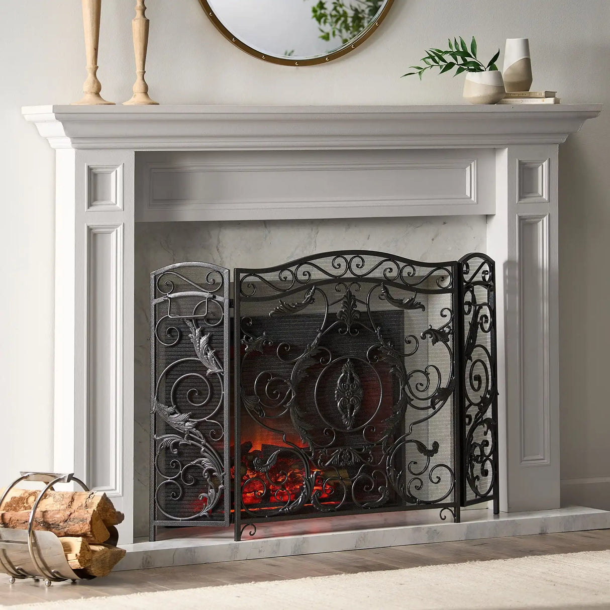 Mariella - Traditional Floral Iron Fireplace Screen With Ornate Design - Best Buy Furniture