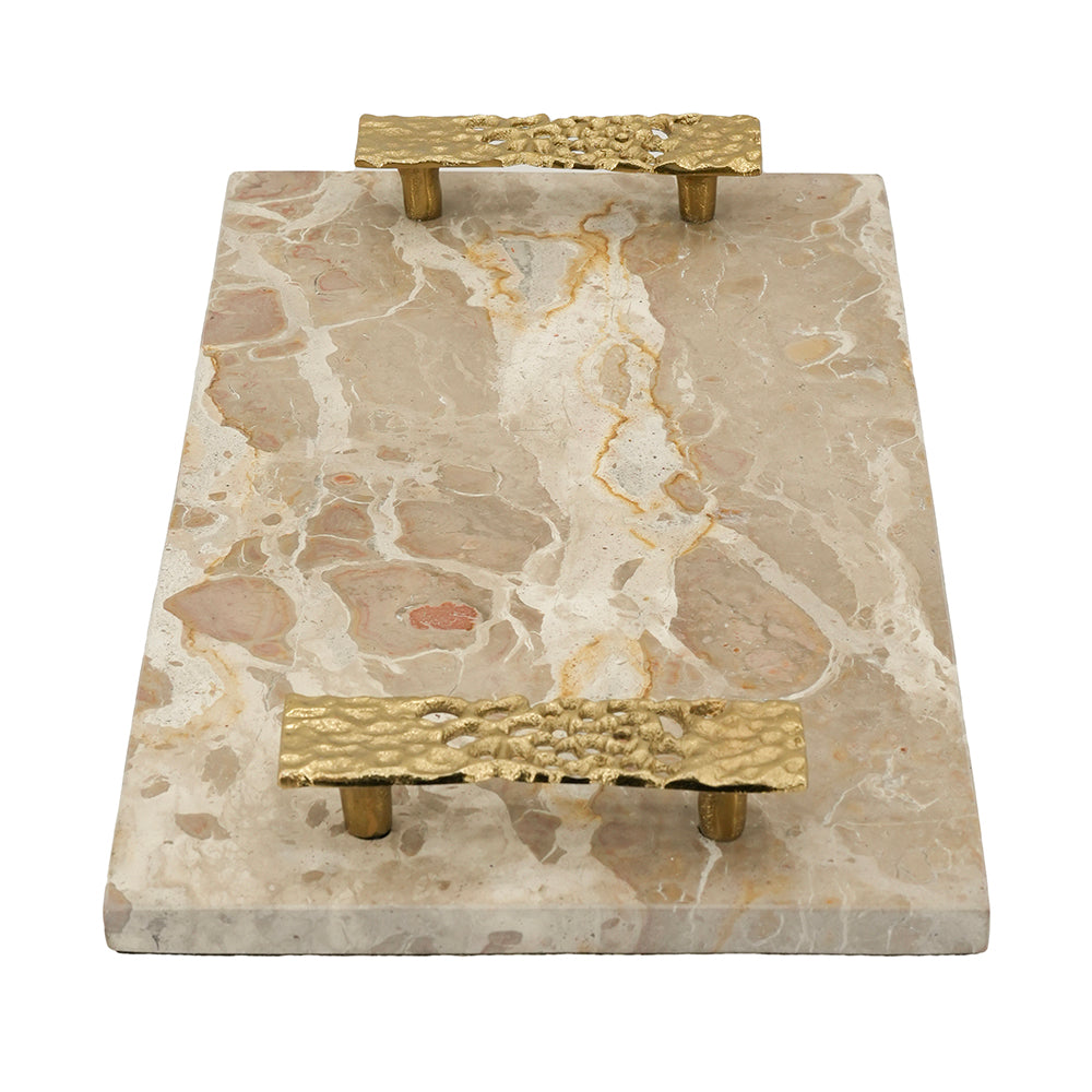 17.7x9.7x2" Marble Tray with Gold Handles