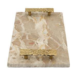 17.7x9.7x2" Marble Tray with Gold Handles