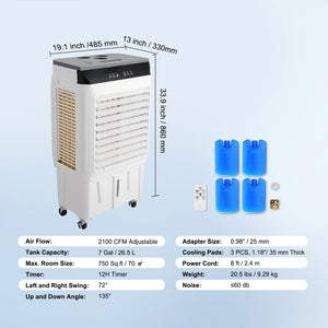Evaporative Air Cooler with 2100 CFM and 135° Oscillation