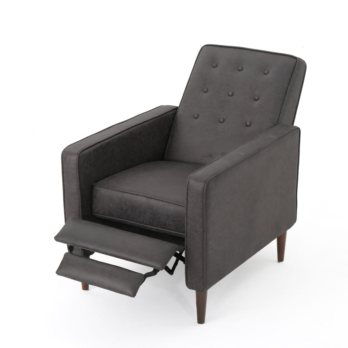 Macedonia - Mid Century Modern Button Tufted Fabric Recliner - Slate