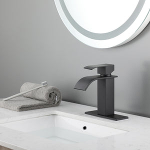 Waterfall Spout Bathroom Sink Single Handle Faucet with Pop-Up Drain