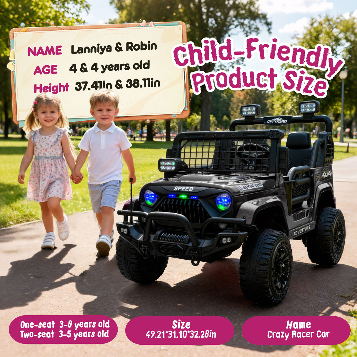 24V 100W Two-Seater Kids Ride On Car with Remote Control