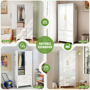 White Metal Wardrobe Closet with 2 Doors and Drawers