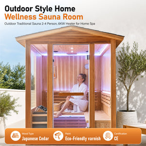 6000W Outdoor Traditional Steam Sauna with Cedar Wood for 4 People