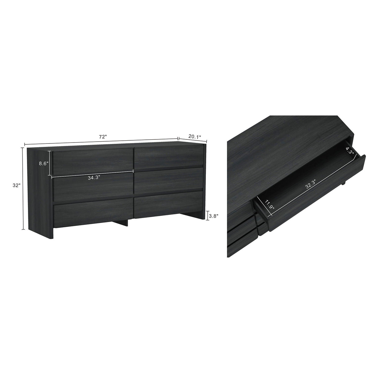Linda - Double Wide Dresser With 6 Drawers
