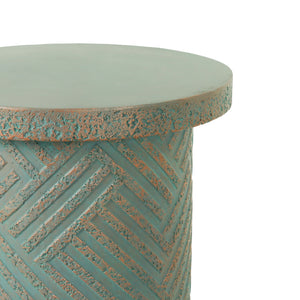 Round Outdoor End Table With Tree Stump Design For Patio - Golden / Green / Peacock