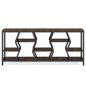 Tribesigns - Extra Long Narrow Sofa Console Table With 4 Tier Storage Shelves - Rustic Brown