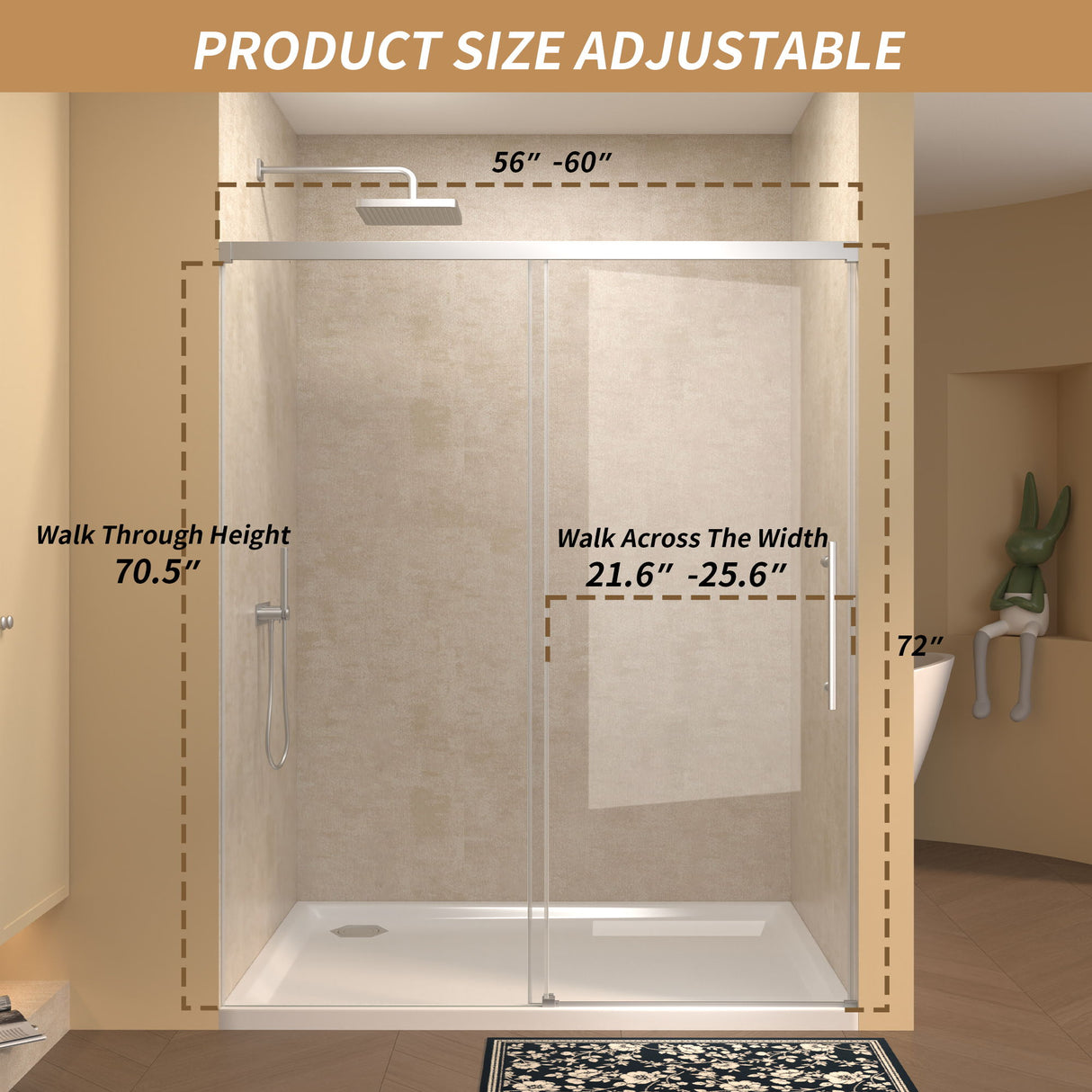 Frameless Single Sliding Shower Door With Handle