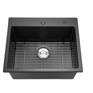 25 Inch Granite Kitchen Sink Top Mount Single Bowl Drop-In Basin for RV Bar