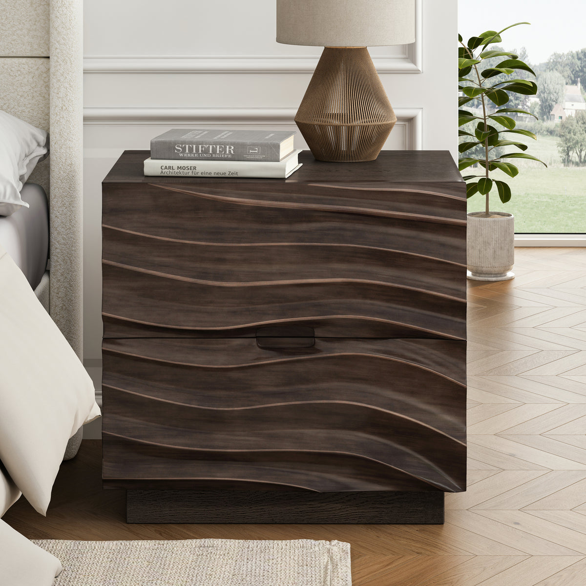 Solid Wood Nightstands with 2 Drawers