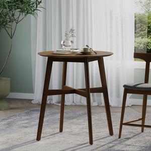 Round Counter Height Dining Table With Thick Rubberwood Legs And Support Beams - Walnut