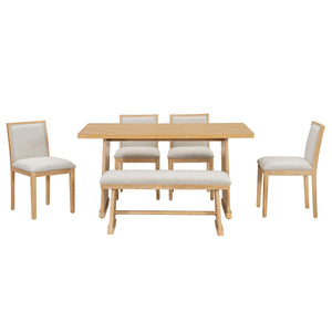 Dining Set With Rectangular Table, 4 Upholstered Chairs & 1 Padded Bench