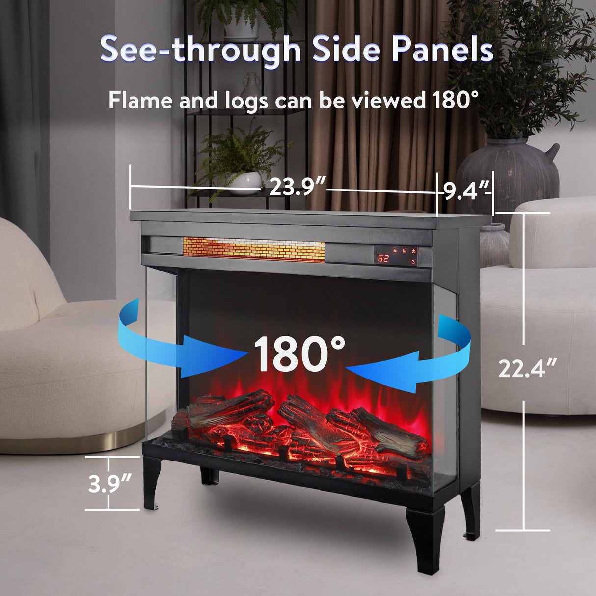 24 Inch Three-Sided Glass Electric Fireplace
