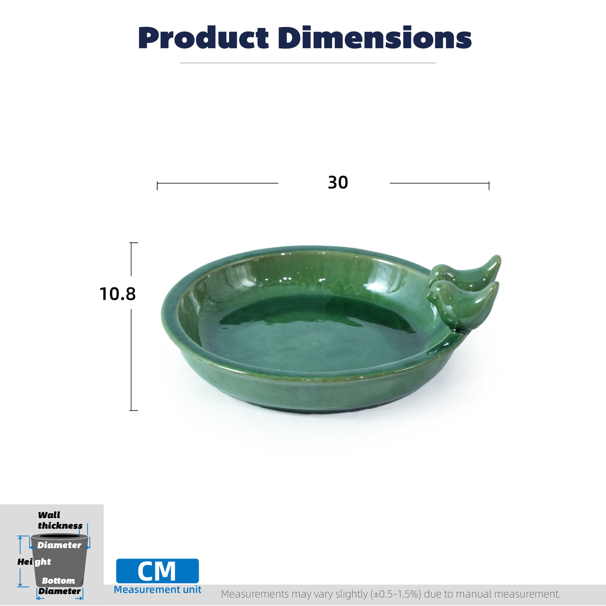 Handmade Ceramic Bird Bath, 11.8 Inch Olive