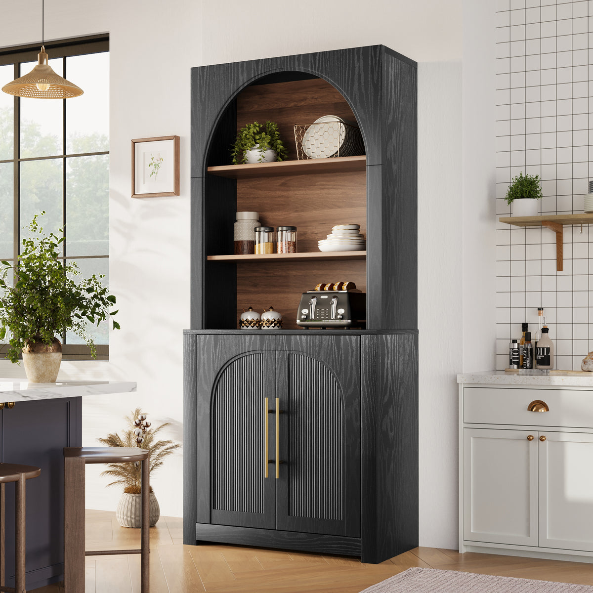 Modern Black Bookcase with Storage Cabinet