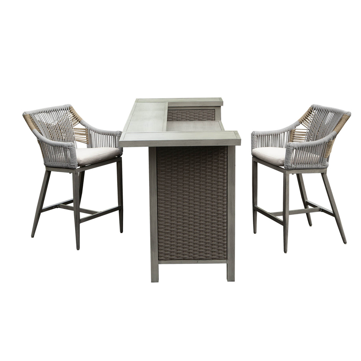 Outdoor Home Bar Unit Set of 3, All-Weather Wicker & Aluminum Frame