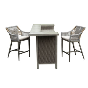 Outdoor Home Bar Unit Set of 3, All-Weather Wicker & Aluminum Frame