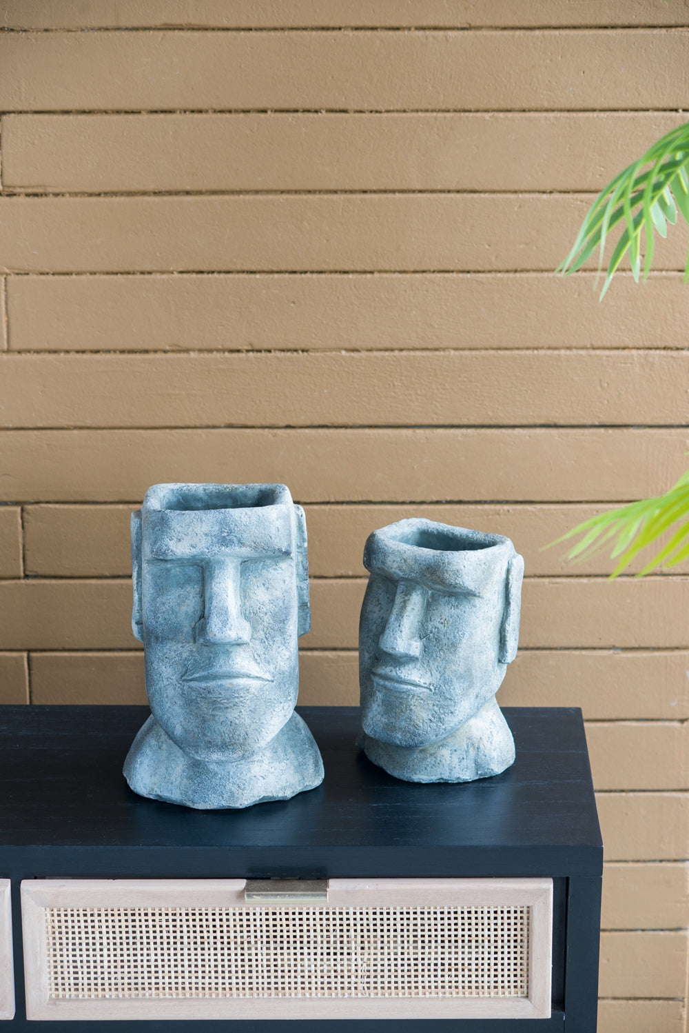 Easter Island Cement Planter with Iconic Sculpture Design - Gray
