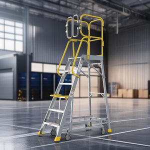 6 Step 375lbs Aluminum Rolling Platform Ladder