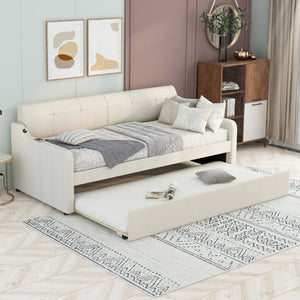 Upholstered Daybed With Trundle And USB Charging