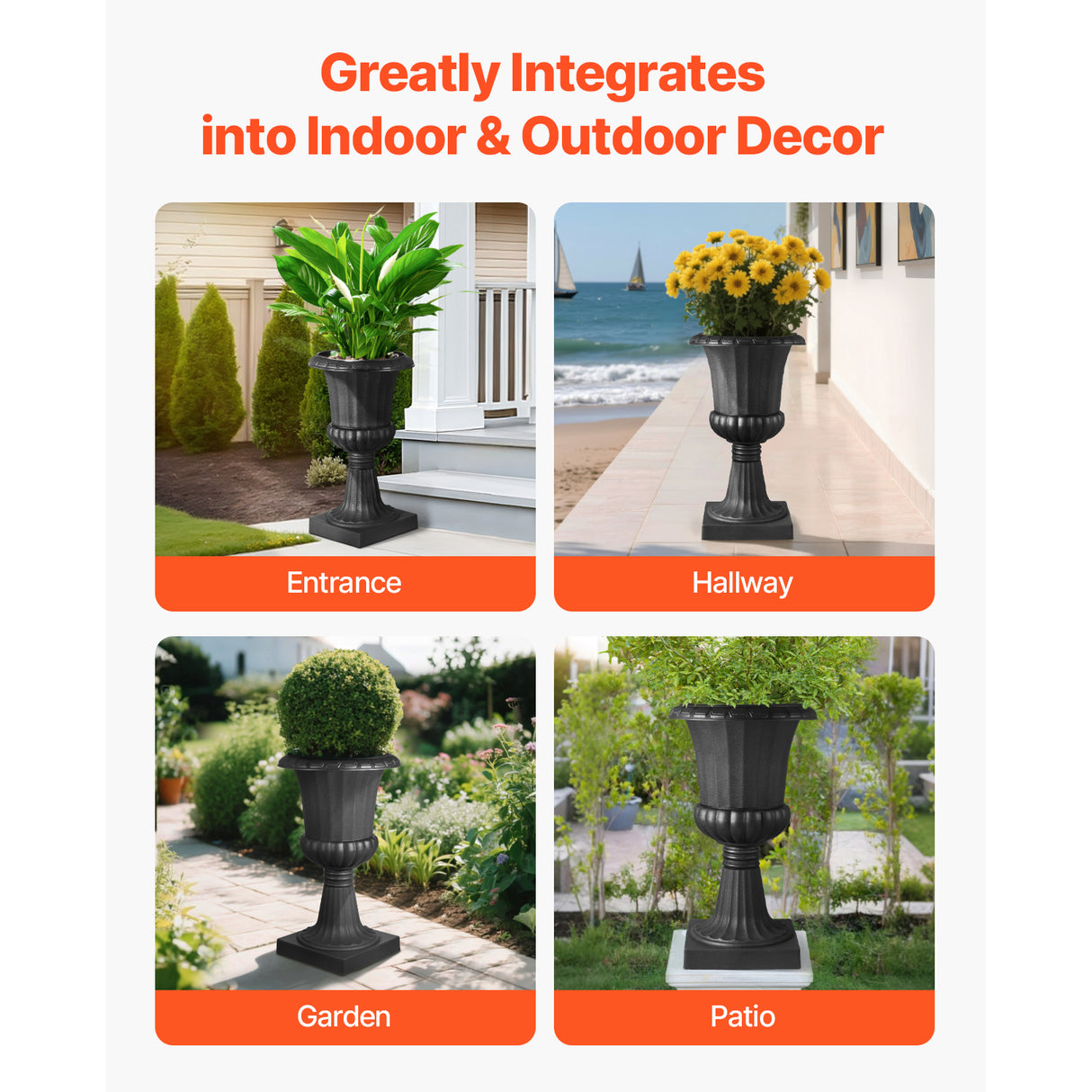 Plastic Urn Planters, 15.8 x 26.4 Inch, 2 Pack