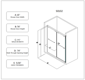 6076 Inch North American Frameless Double Sliding Matte Shower Door