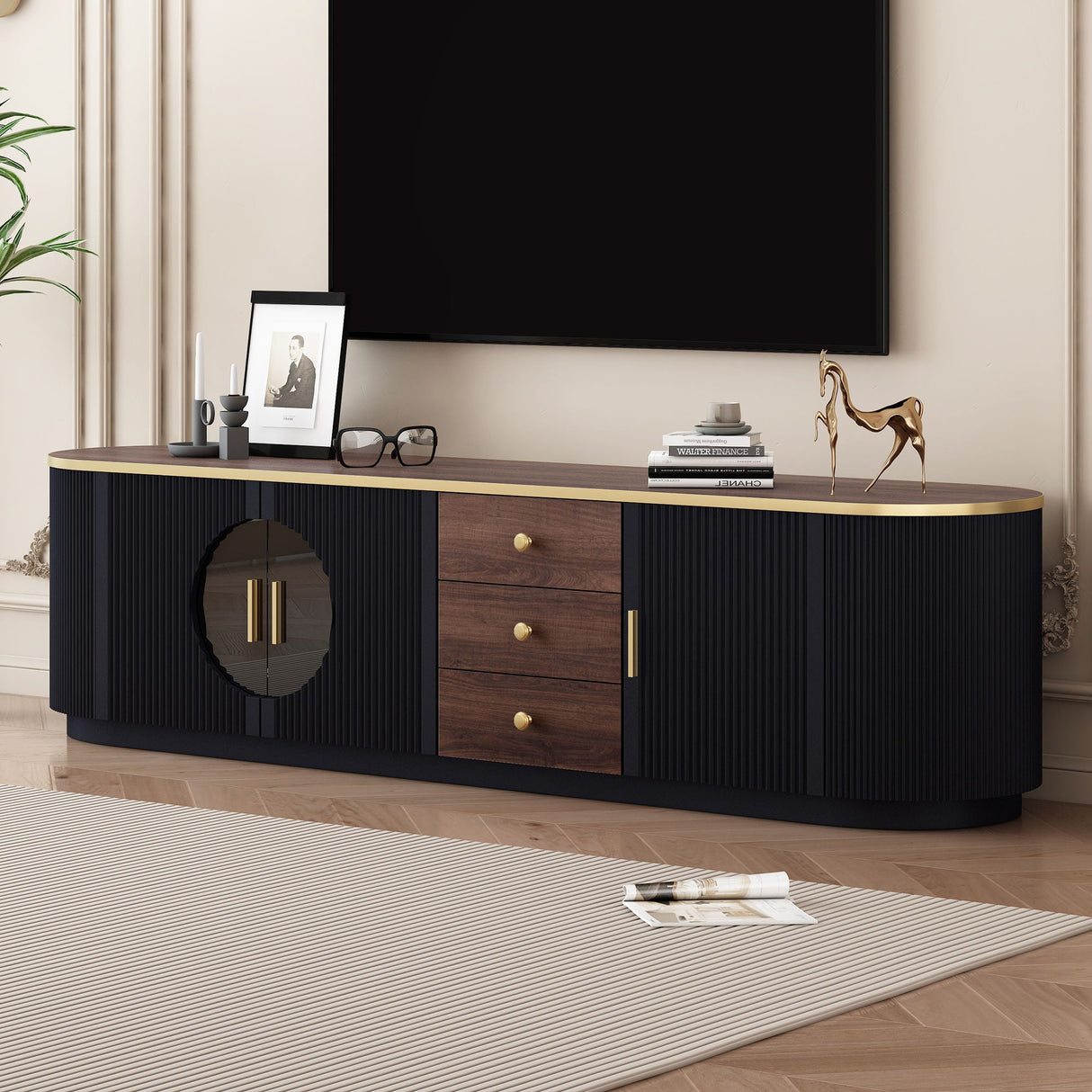 Modern Minimalist TV Stand for TVs Up to 80" With 3 Drawers and 1 Shelf