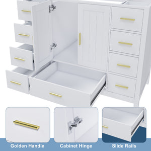 42" Bathroom Vanity Base Cabinet with 2 Soft-Close Double Doors & 9 Smooth Drawers