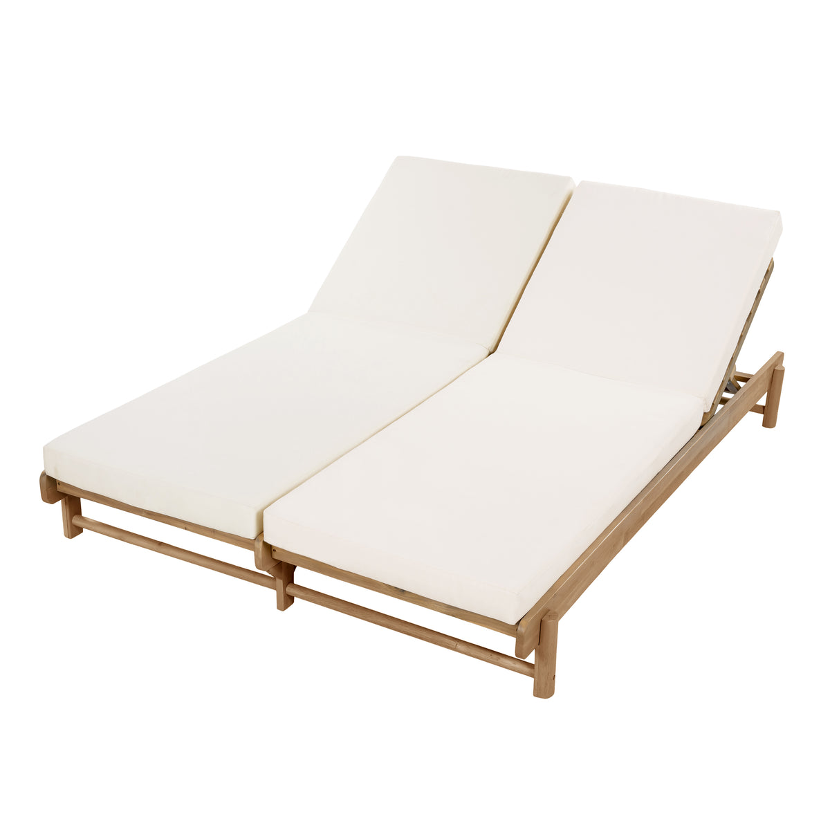 Light Teak Acacia Wood Double Chaise Lounger Set