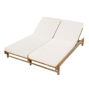 Light Teak Acacia Wood Double Chaise Lounger Set