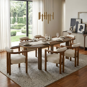 7 Pieces Modern Oval Dining Set - Rustic Farmhouse Solid Wood