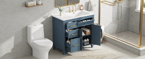 36" Bathroom Vanity with Sink, Ceramic Sink, One Tip-out Drawer, 3 Side Drawers, Adjustable Shelf